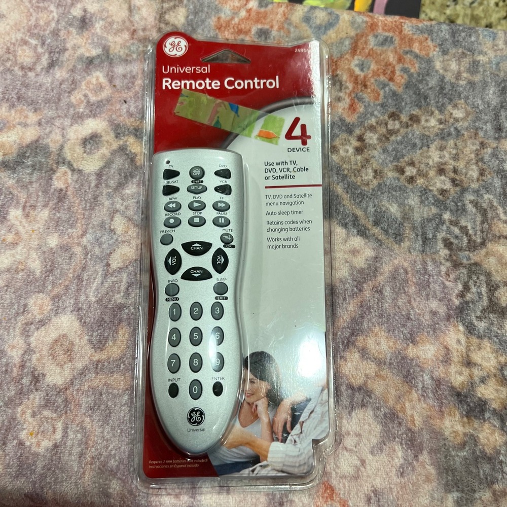 GE 24914 Universal Remote Control 4-Device Silver TV DVD VCR Cable Satellite